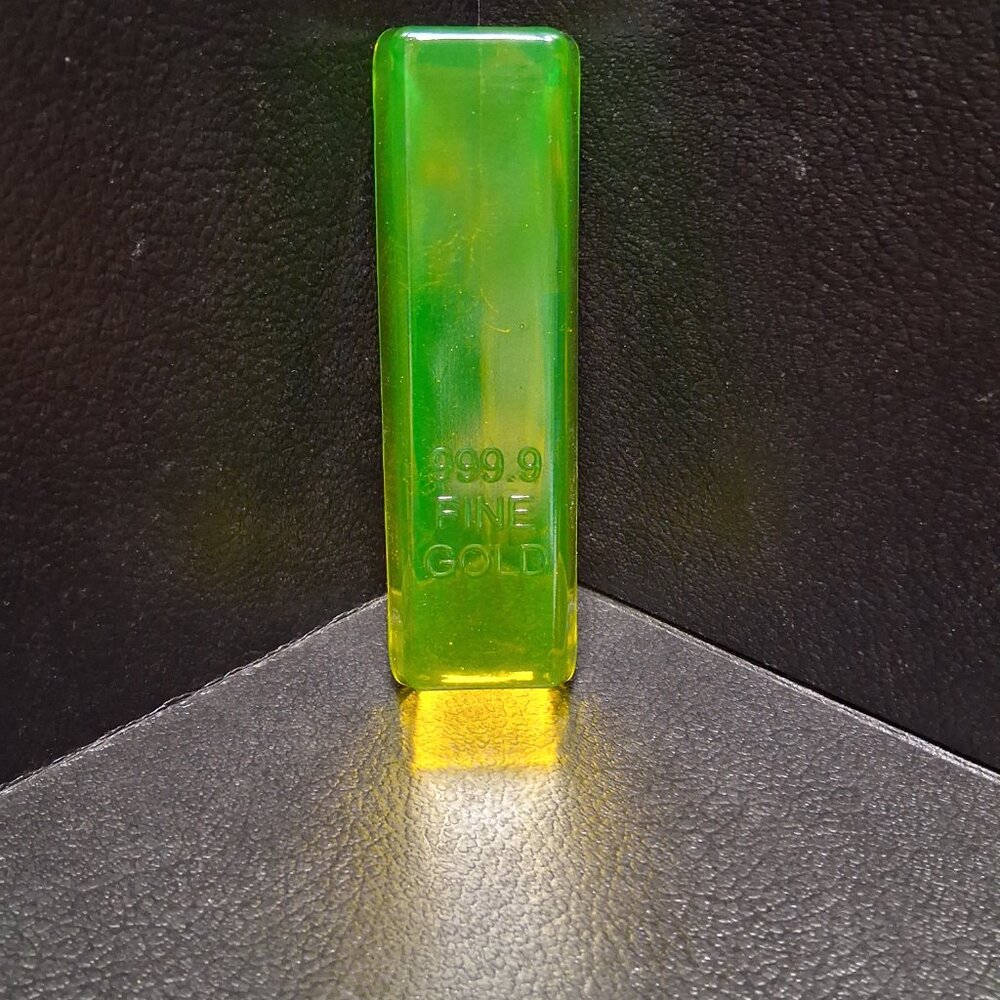 Rare Uranium Glass Gold Bar Figurine - UV Reactive Vaseline Glass Ingot